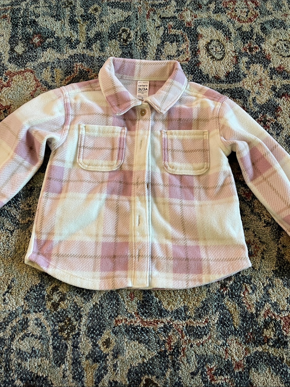 Carter's Pink and White Plaid Fleece Shirt Jacket